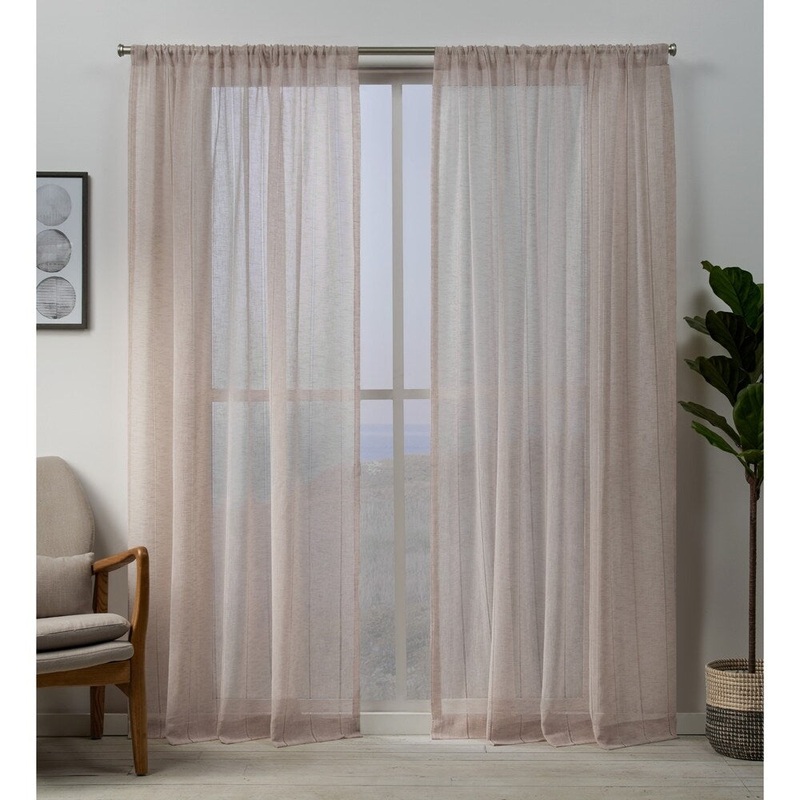 ATI Home Hemstitch Sheer Embellished Rod Pocket Top Curtain Panel Pair