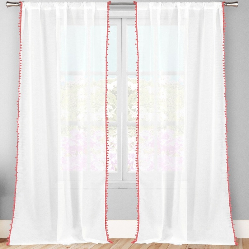 Aveline Pompom Pole Top Window Curtain Panel Pair Set Of Two