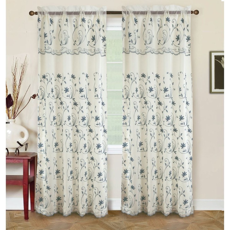 Bentley Embroidered 84-inch Rod Pocket Single Curtain Panel w/ Attached 18-inch Valance