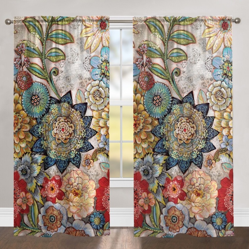 Boho Bouquet 84 Inch Sheer Window Panel - 50" x 84"