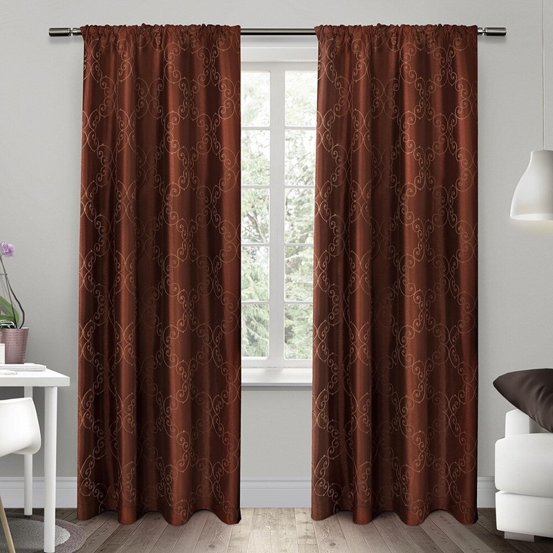 ATI Home Como Embroidered Rod Pocket Top Curtain Panel Pair