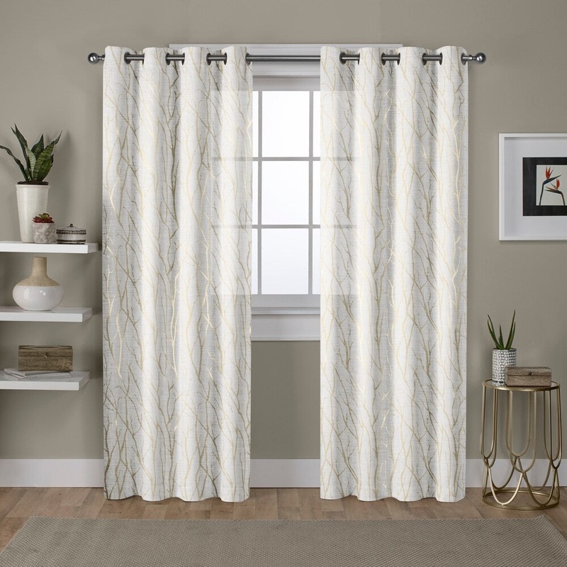ATI Home Woodland Metallic Print Sheer Grommet Top Curtain Panel Pair