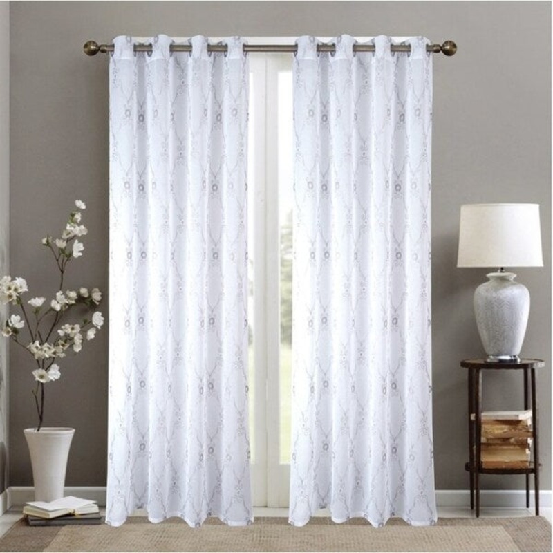 Selma Damask Embroidered Single Grommet Curtain Panel - (1x) 54 x 84 in. - (1x) 54 x 84 in.