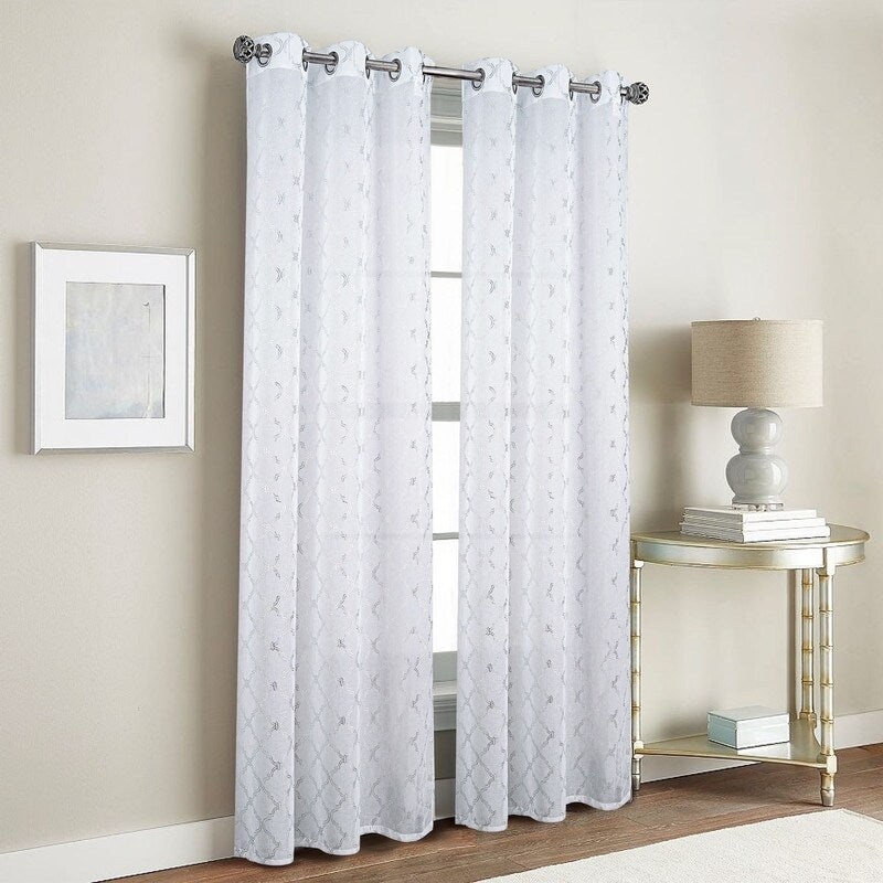 Stratford Metallic Doily 2-Pack Grommet Curtain Panel Pair - (2x) 38 x 84 in. (total width 76 in.)