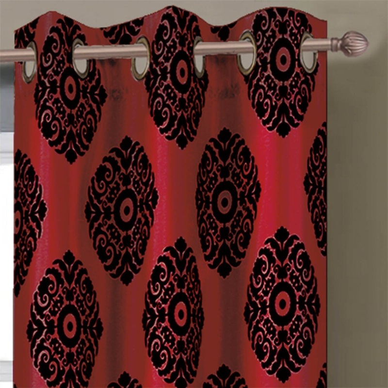 Suzani Faux-silk 84-inch Flocked Grommet Curtain Panel Pair - 76 x 84