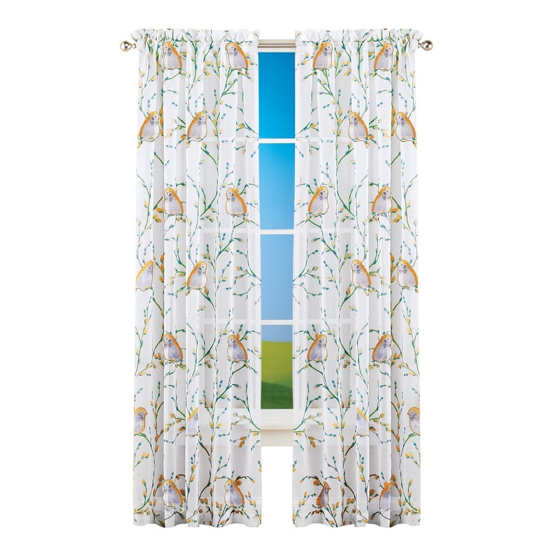 Birds on Branches Rod Pocket Sheer Curtain Panel