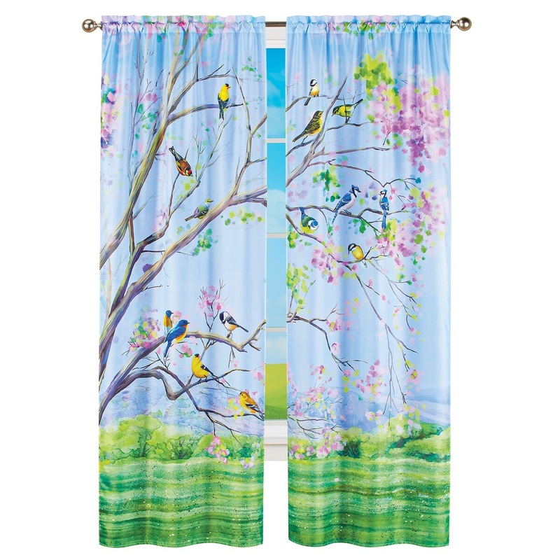 Birds on Flowering Branch Scene Printed Curtains - 10.000 x 5.000 x 1.500