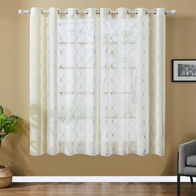 Topfinel Embroidered Semi-Sheer Grommet Curtain Panels(Set of 2)