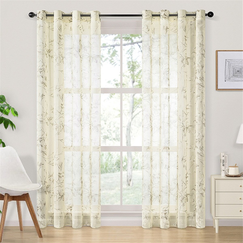 Topfinel Floral Printed Grommet Sheer Window Curtains (Set of 2)