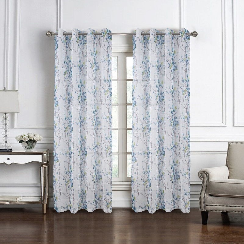 Amelia Floral Sheer Window Curtain Panel 84" or 90"