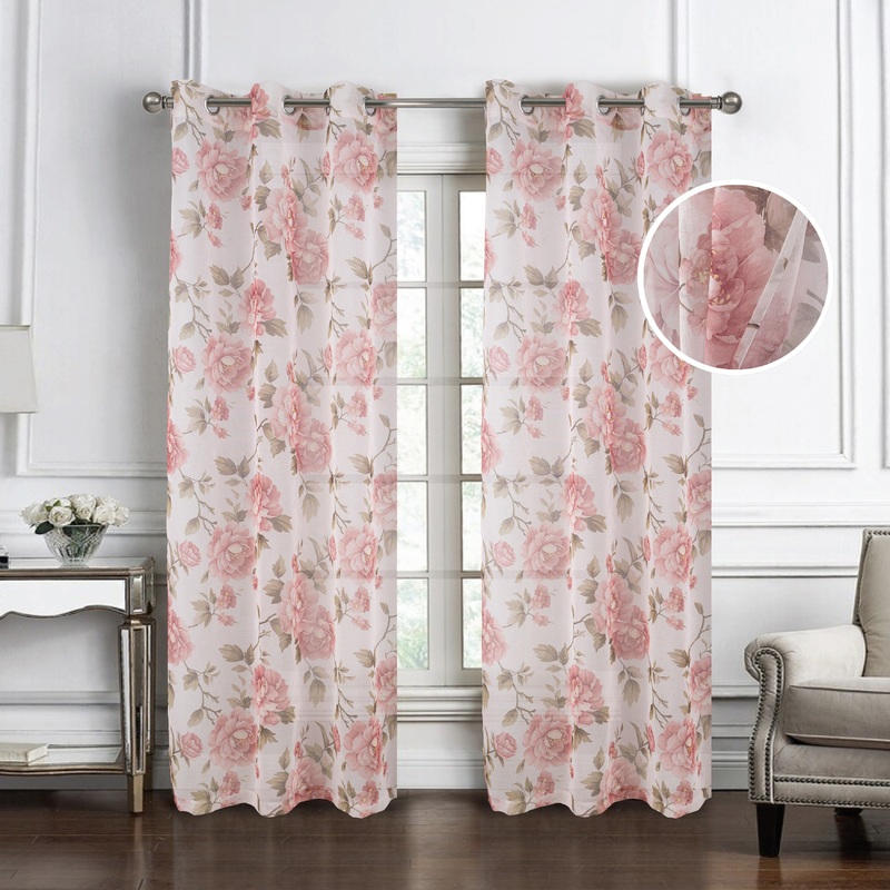 Ellie Floral Sheer Window Curtain Panel 84 inch or 95 inch