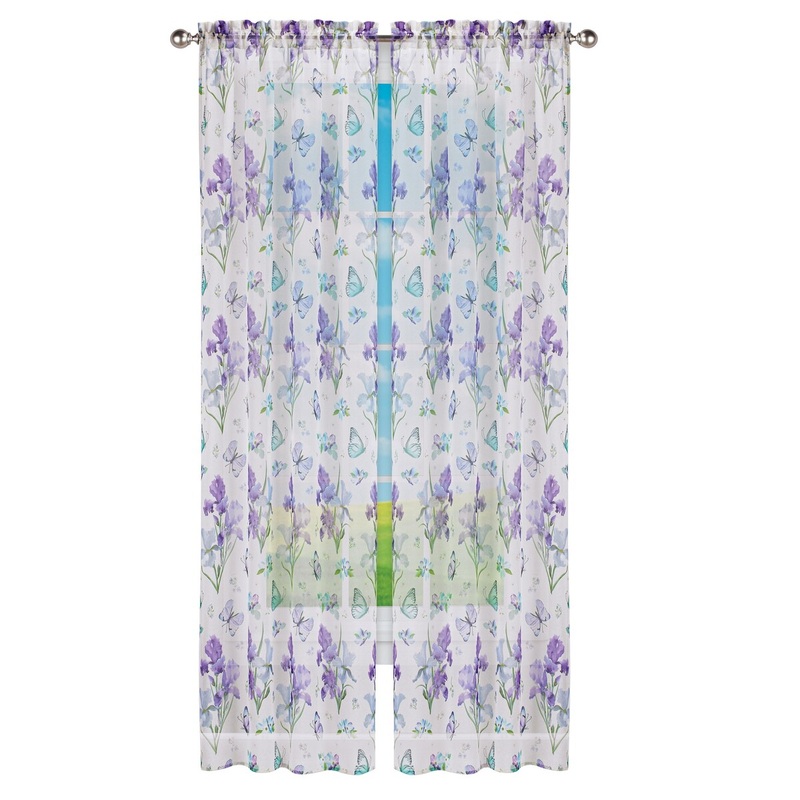 Sheer Purple Floral and Butterfly Curtain Panel
