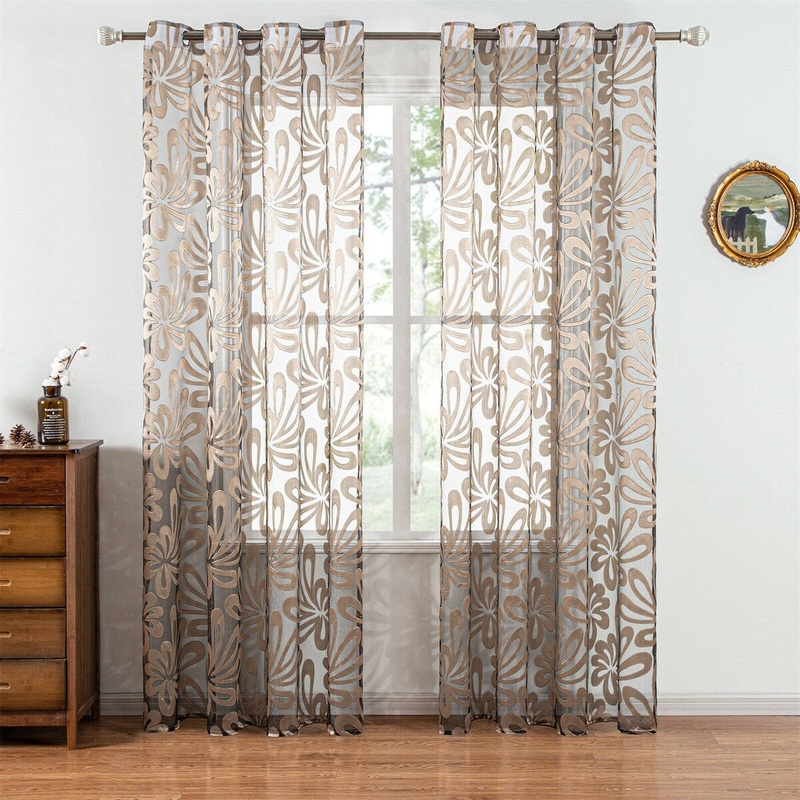 Topfinel Floral Jacquard Grommet Sheer Window Curtains 2 Panel