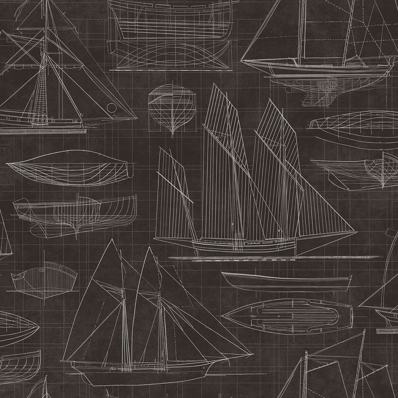 Galerie Wallcoverings Deauville 2 Nautical Blueprint Non-woven Matte Wallpaper Roll