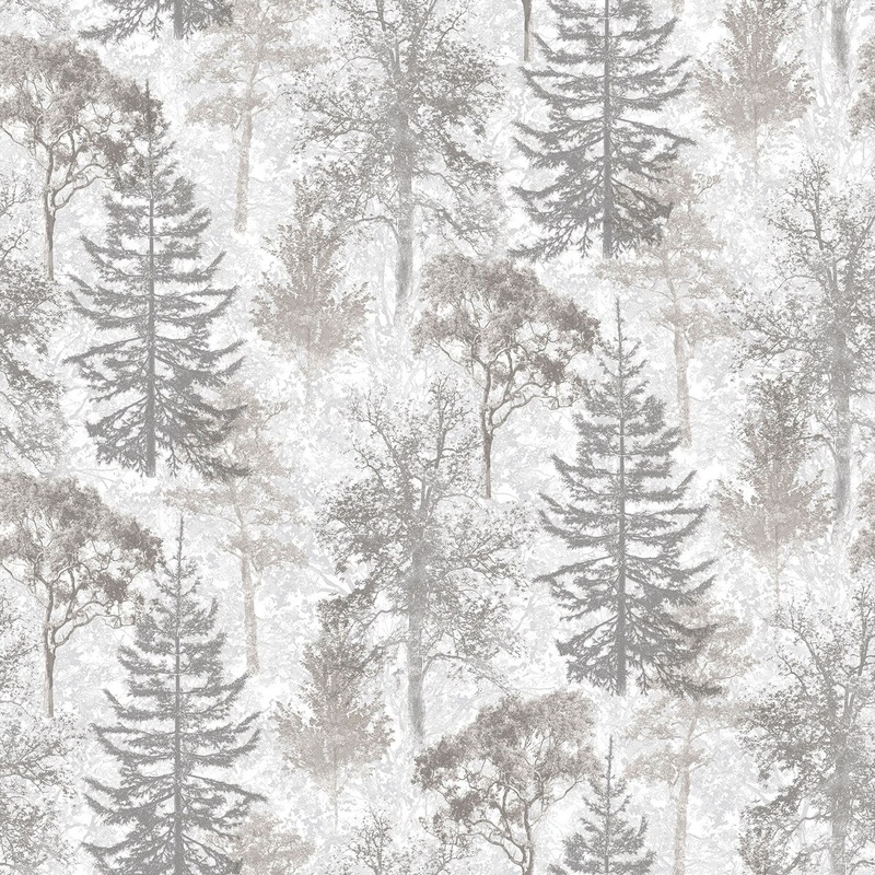 Galerie Wallcoverings Evergreen Forest Trees Design Vinyl on Non-woven Matte Wallpaper Roll - 33 feet long x 21 inches wide