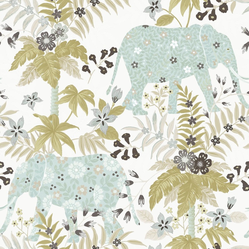 Galerie Wallcoverings Into The Wild Floral Elephant Non-woven Metallic Wallpaper Roll
