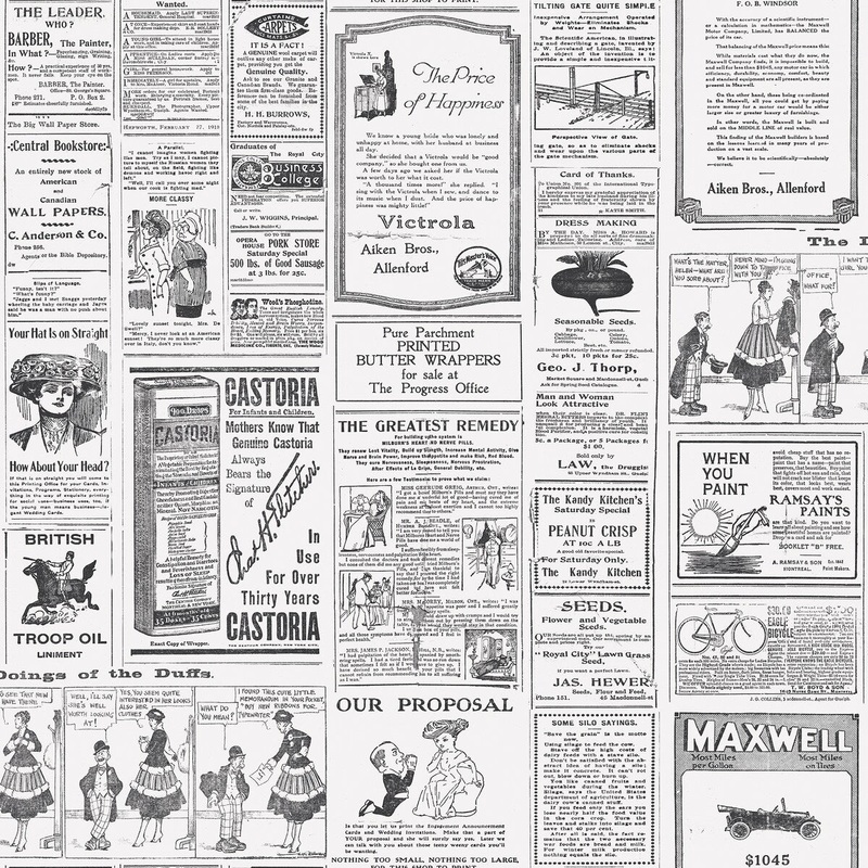 Galerie Wallcoverings Just Kitchens Newspaper Print Vinyl on Non-woven Matte Wallpaper Roll - 33 feet x 21 inches