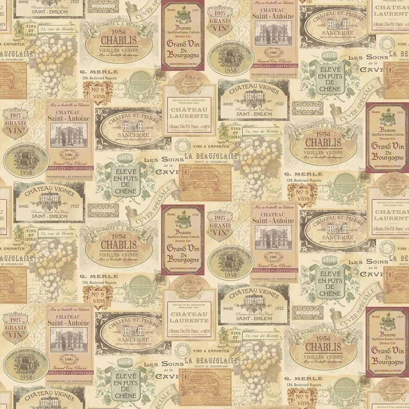 Galerie Wallcoverings Kitchen Recipes Wine Labels Vinyl on Non-woven Matte Wallpaper Roll