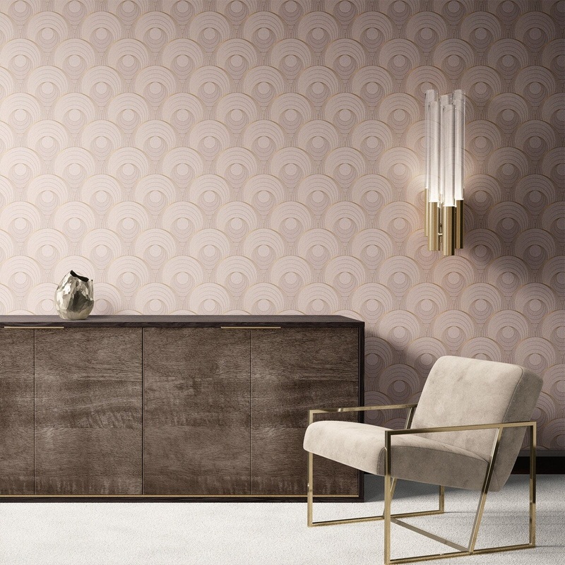 Beige Art Deco Pattern Removable Wallpaper, Geometric Wall Cling