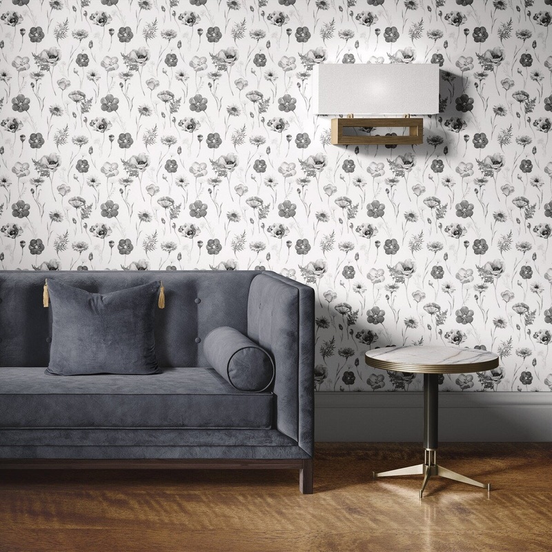 Black Flowers Peel and Stick Wallpaper