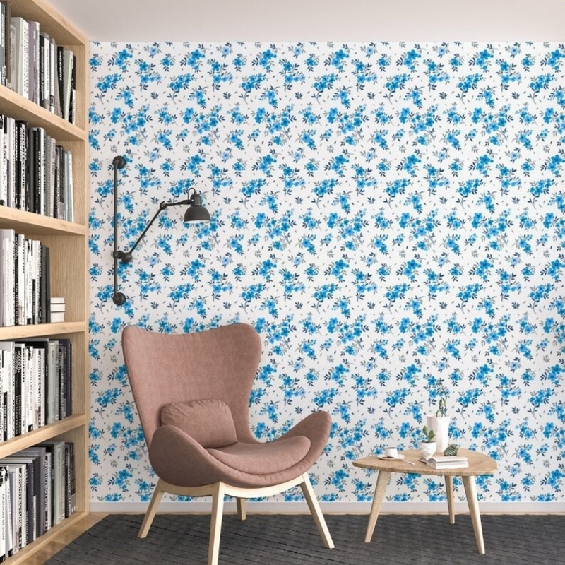 Blue Floral Pattern Removable Wallpaper