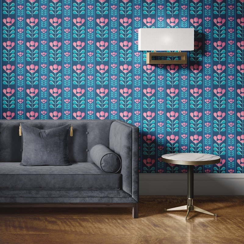 Flower Buds Removable Wallpaper, Funky Vintage Wall Cling