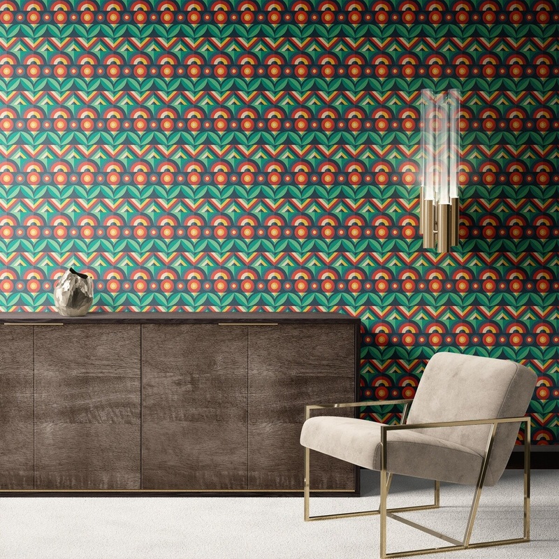 Flower Line Removable Wallpaper, Vintage Floral Wall Cling
