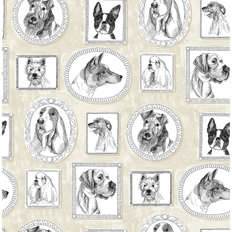 Surface Style Pup Portraits Linen Peel and Stick Wallpaper - 20.5 in. W x 18 ft. L