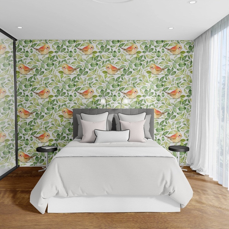 Bird Pattern Removable Wallpaper, Pretty Leaf Wall Cling
