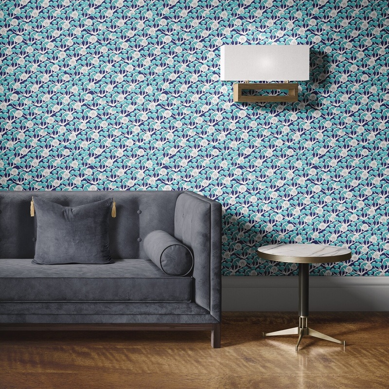 Blue Mushrooms Peel and Stick Wallpaper