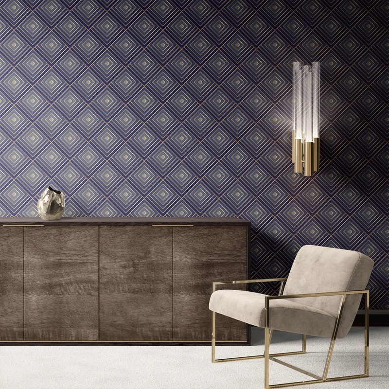 Blue Squares Removable Wallpaper, Geometric Pattern Wall Cling