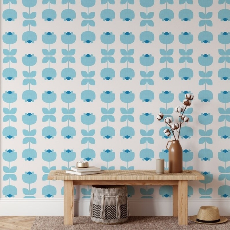 Blue Tulip Pattern Removable Wallpaper
