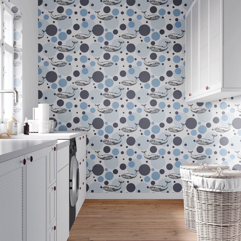 Blue Whale Removable Wallpaper, Cool Animal Pattern
