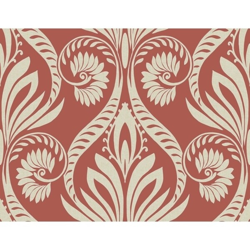 Bonaire Damask/Retro Wallpaper, In Scarlet Red & Off-White