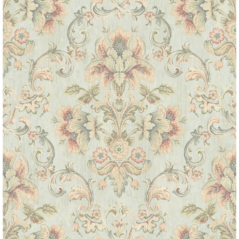 Damasks Bloomberg Green Damask Wallpaper 20.5 in x 33 ft = About 56.4 square feet