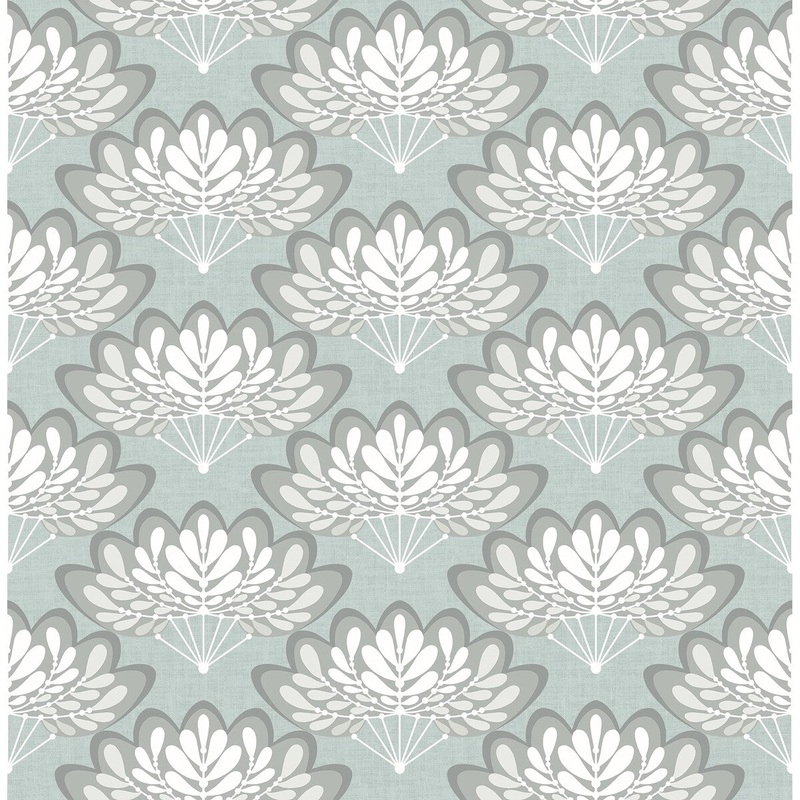 Flowers Kenji Lotus Light Blue Floral Fans Wallpaper