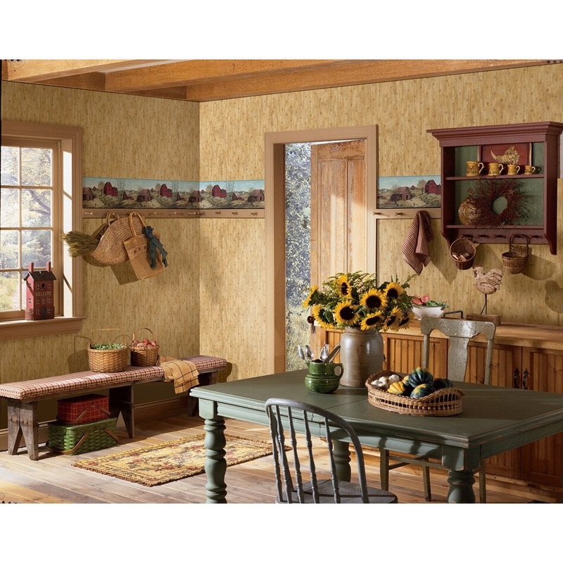 Stephen Rolling Green Farmstead Portrait 15' L X 8 W Wallpaper Border