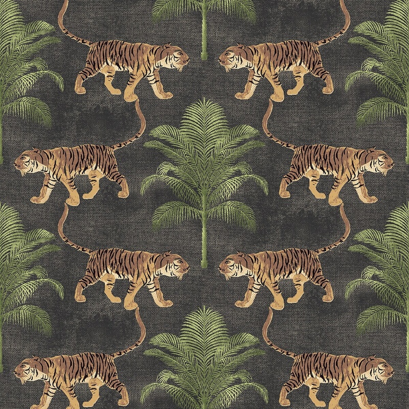 Tommy Bahama Tiger and Tree Coal Peel & Stick Wallpaper - 20.5 in. W x 18 ft. L