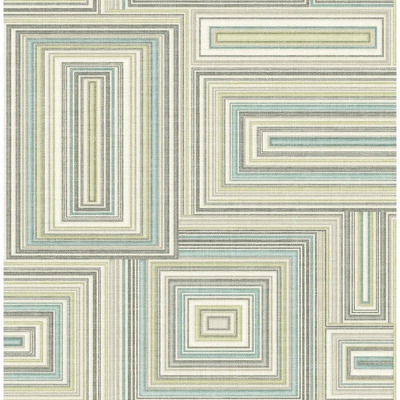 Attersee Squares Blocks/Geometric/Retro/Texture Wallpaper, In Turquoise, Mint, & Tan