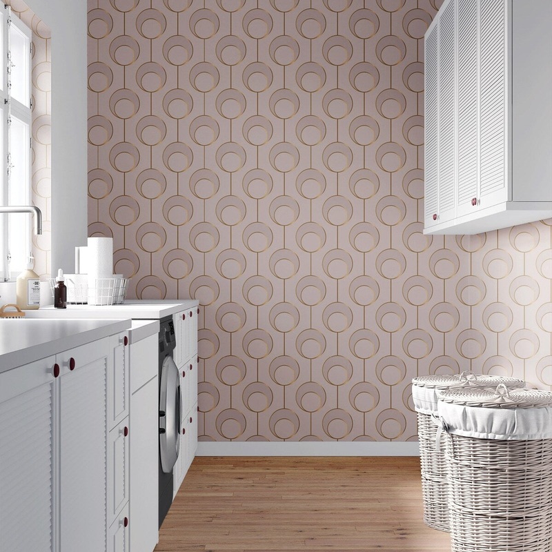 Beige Circles Removable Wallpaper, Pretty Retro Pattern Wall Cling