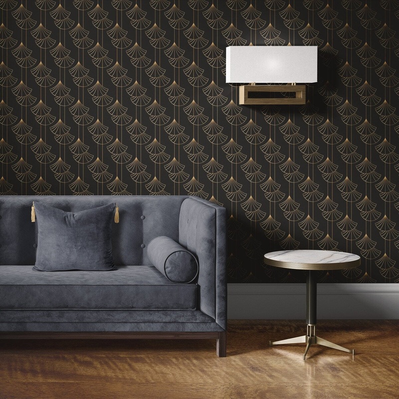 Black Lanterns Removable Wallpaper, Pretty Fan Pattern Wall Cling