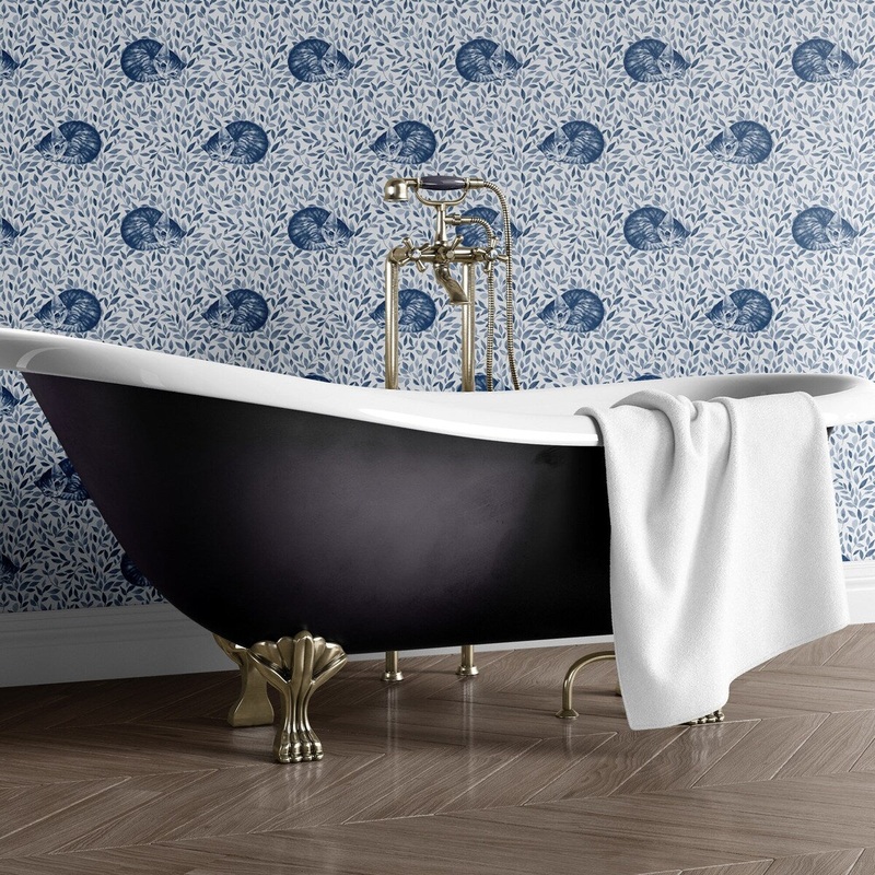 Blue Cats Removable Wallpaper, Pretty Animal Wall Cling, Artistic Peel and Stick