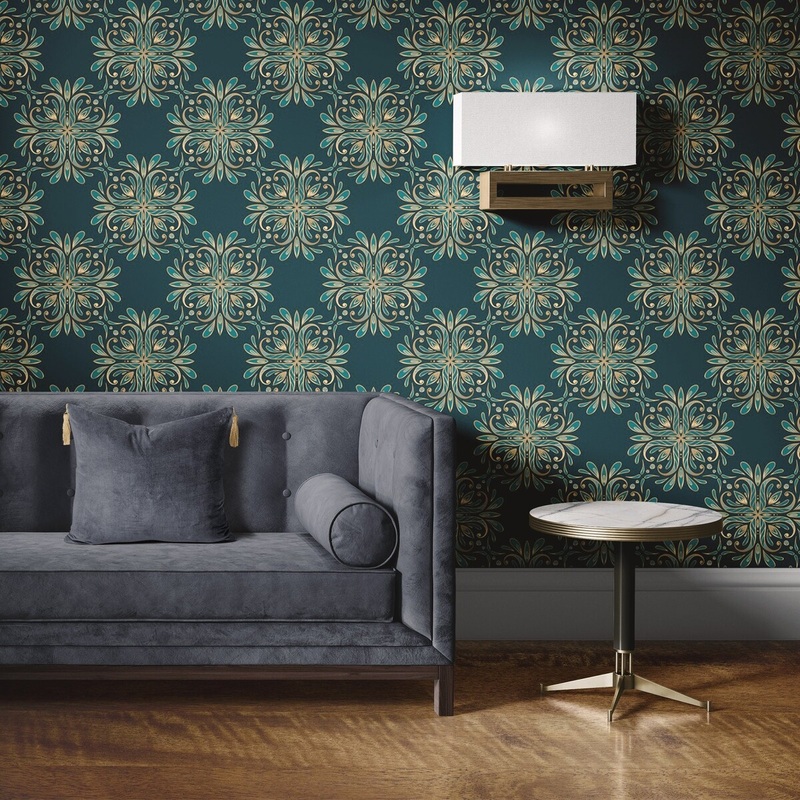 Blue Details Removable Wallpaper, Elegant Shapes Wall Cling, Artistic Peel and Stick