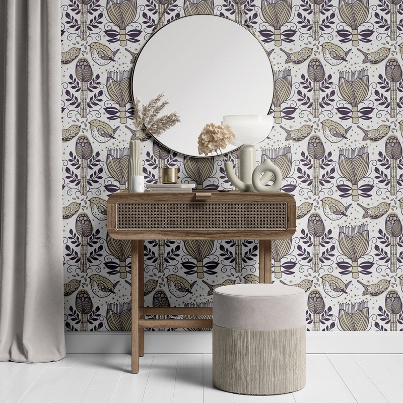 Buds and Birds Removable Wallpaper, Pretty Floral Wall Cling
