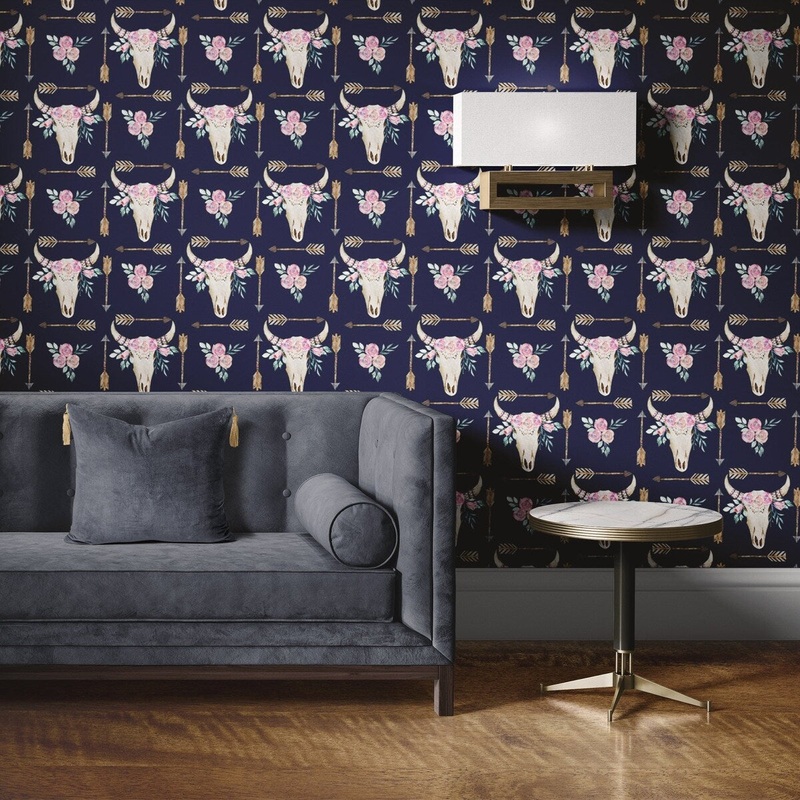 Cow Skull Peel and Stick Wallpaper