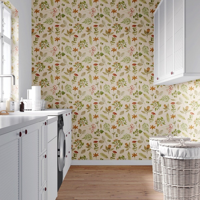 Flower Shower Removable Wallpaper, Botanical Pattern Wall Cling