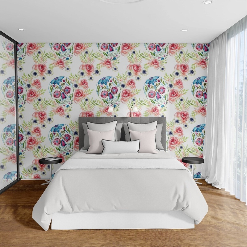 Skull and Roses Peel and Stick Wallpaper
