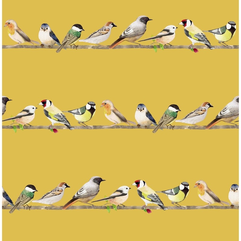 Tweeting Ochre Watercolor Birds Wallpaper