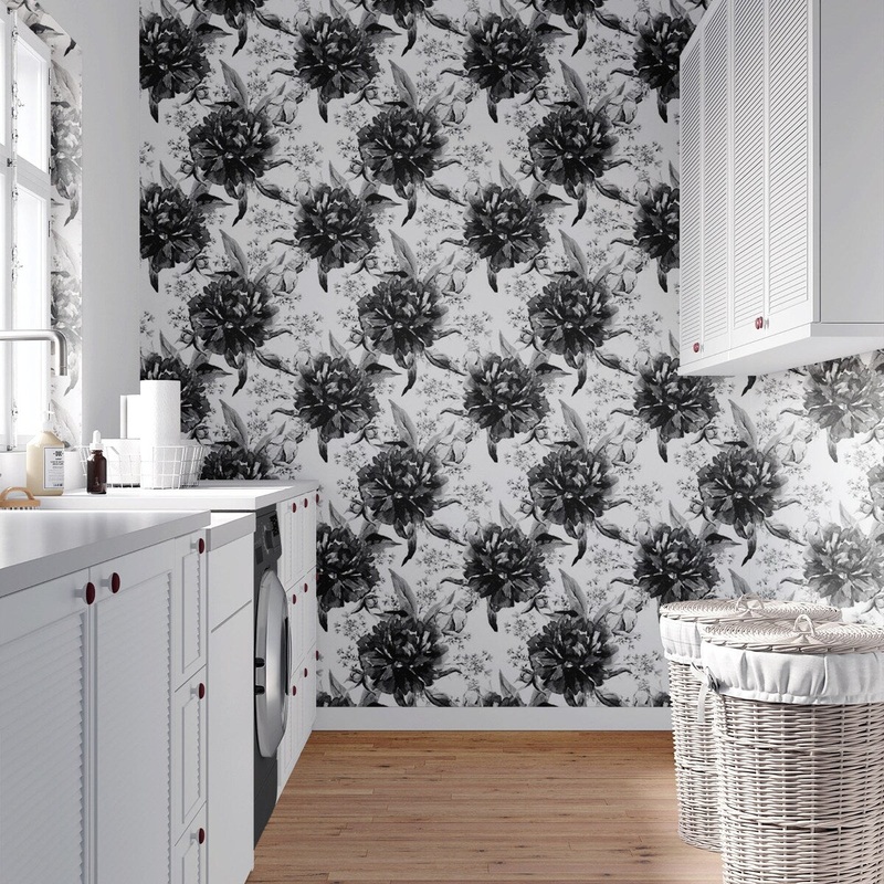 Black Bouquet Peel and Stick Wallpaper