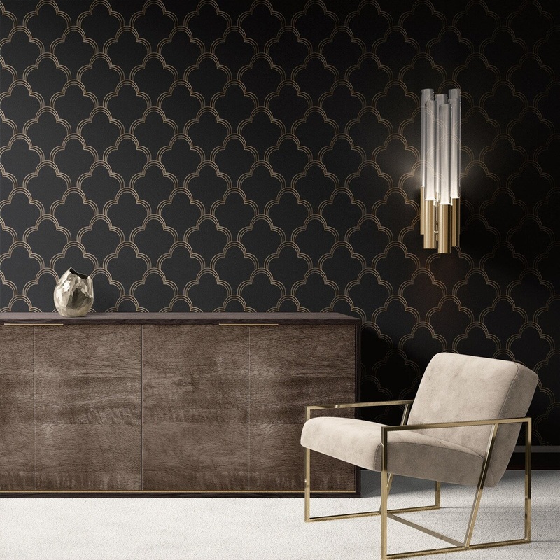 Black Decor Removable Wallpaper, Elegant Pattern Wall Cling
